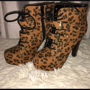 Leopard print boot high heel ankle boots